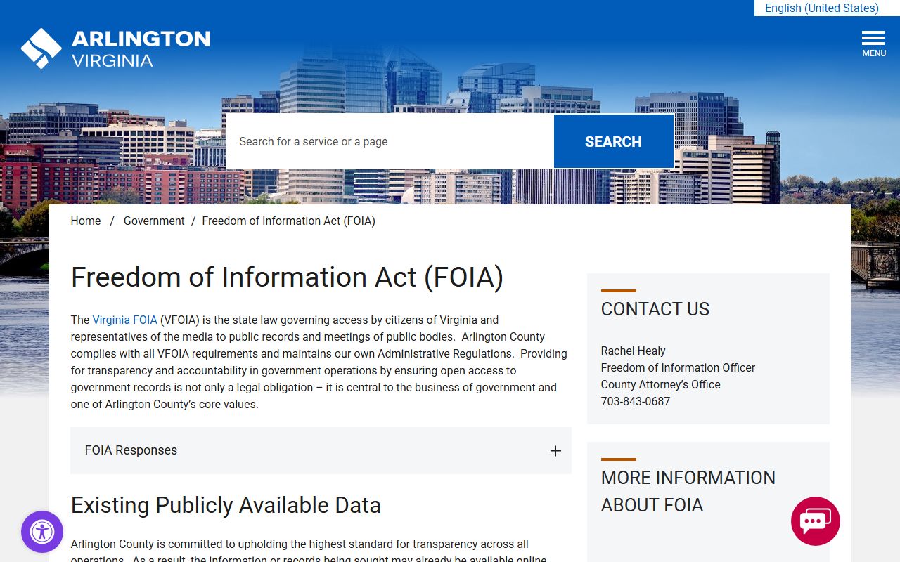 Arlington County FOIA public records request criminal records Arlington Virginia