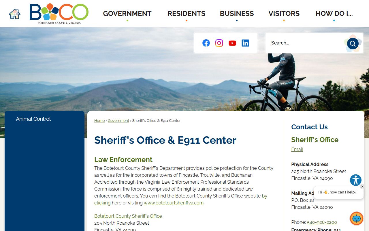 Botetourt County Sheriff's Office criminal records page
