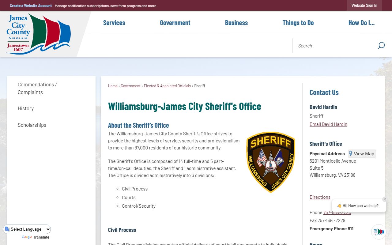 James City County Sheriff criminal records and jail