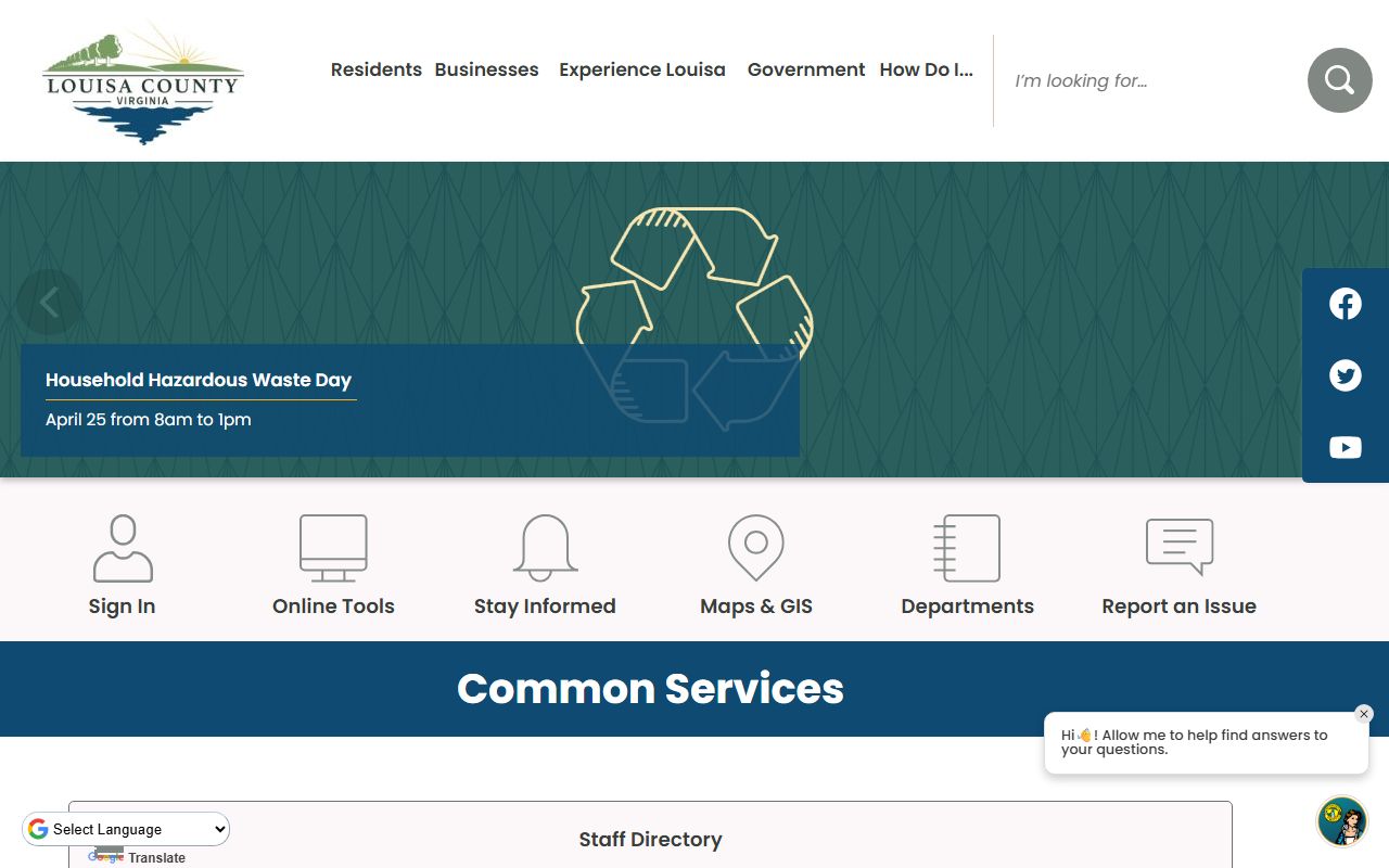 Louisa County Government website for criminal records access and court information