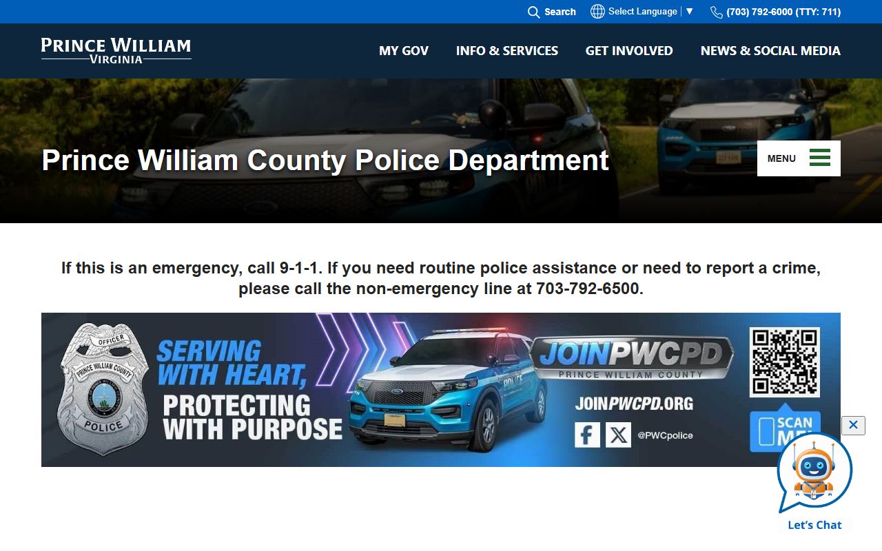Prince William County Police Department criminal records and reports