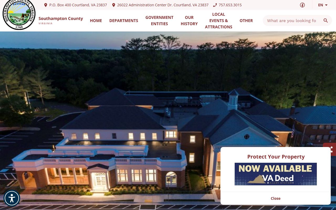 Southampton County Government website for criminal records in Courtland Virginia