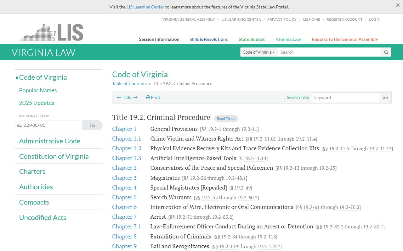 Virginia criminal procedure code governing criminal records process