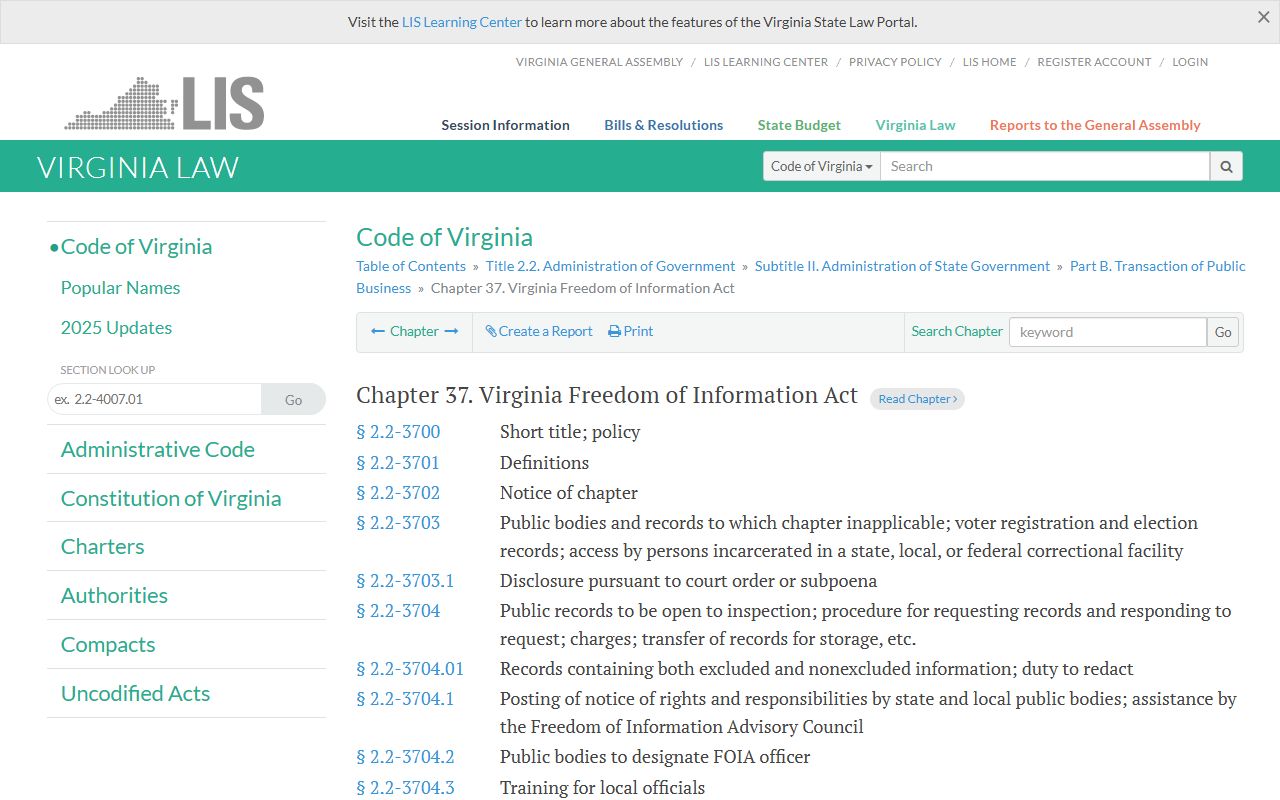 Virginia Freedom of Information Act criminal records access law