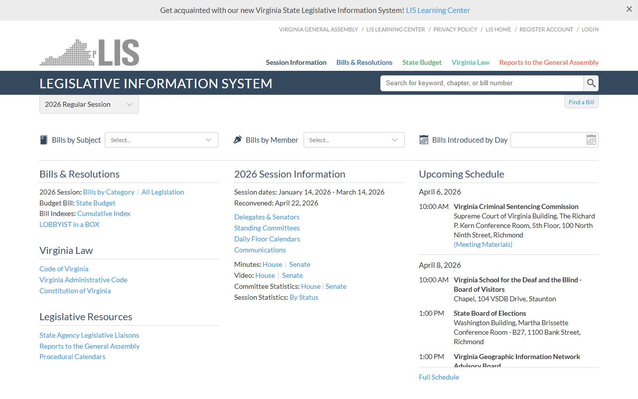 Virginia General Assembly legislative information for criminal records laws
