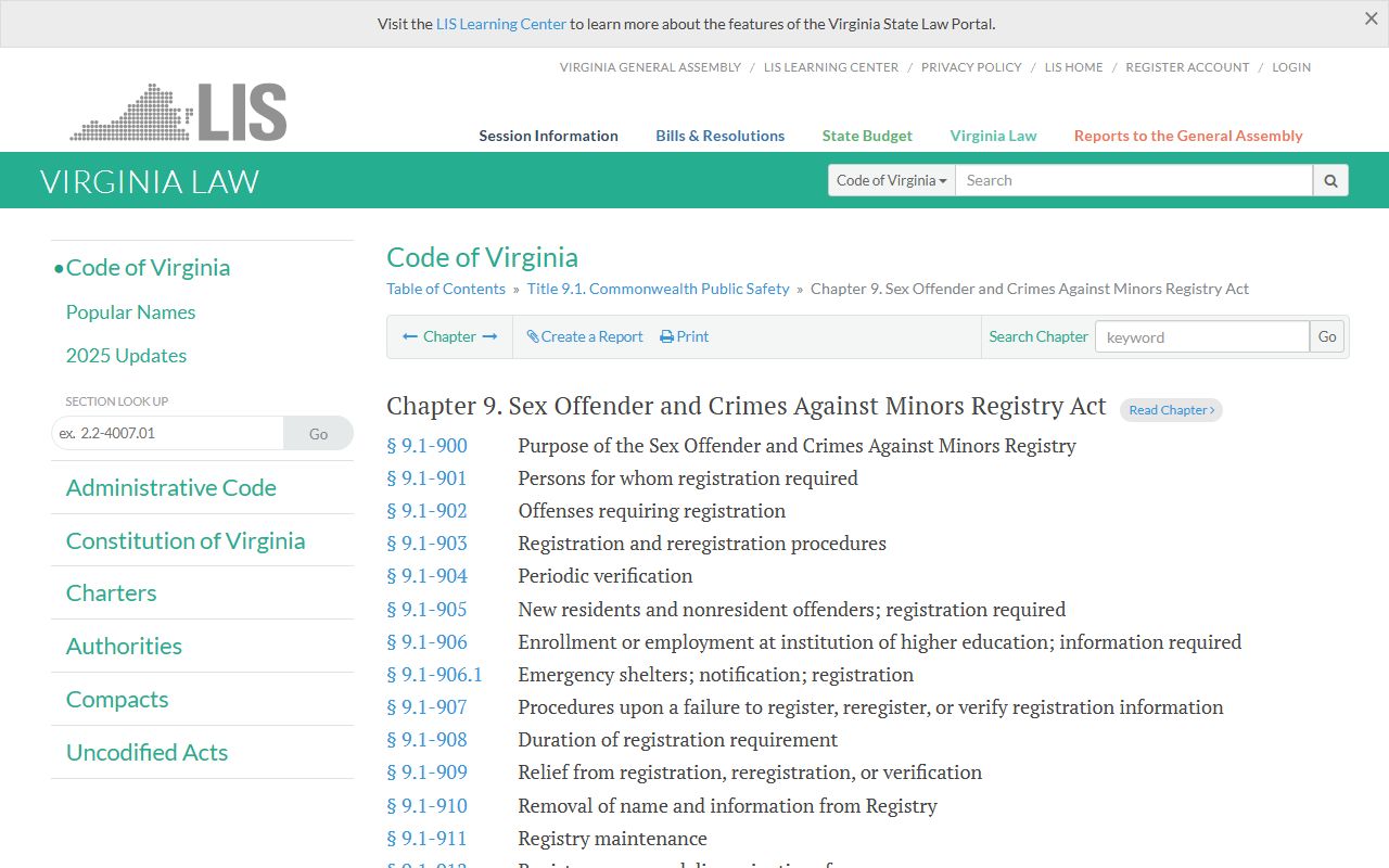 Virginia Sex Offender Registry Act criminal records statute